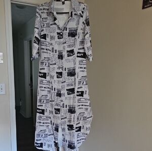 SHEIN Monochrome Print Long Sleeve Dress